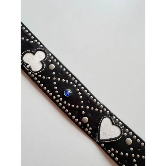 GAP Black Leather Jewel Embossed Studded Card Suit Hip Belt, Size 32/M - Picture 4 of 16